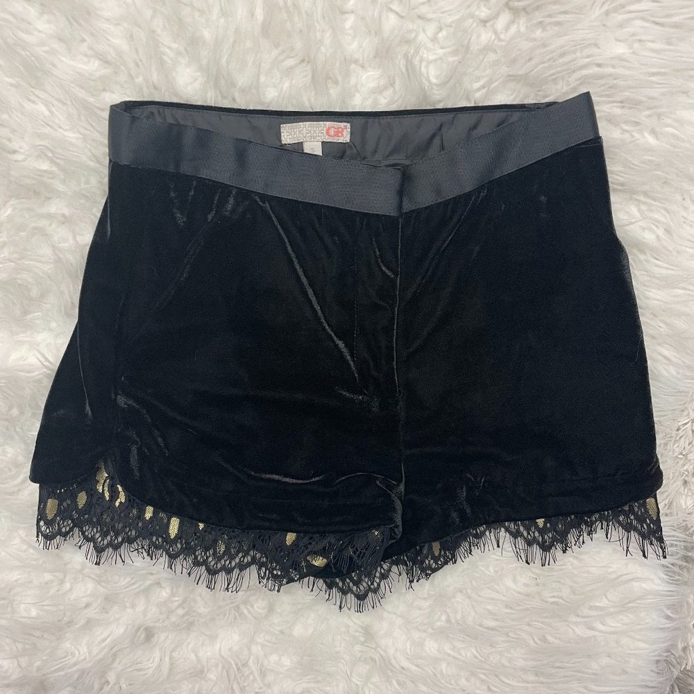 Gianni Bini GB black velour shorts lace trim